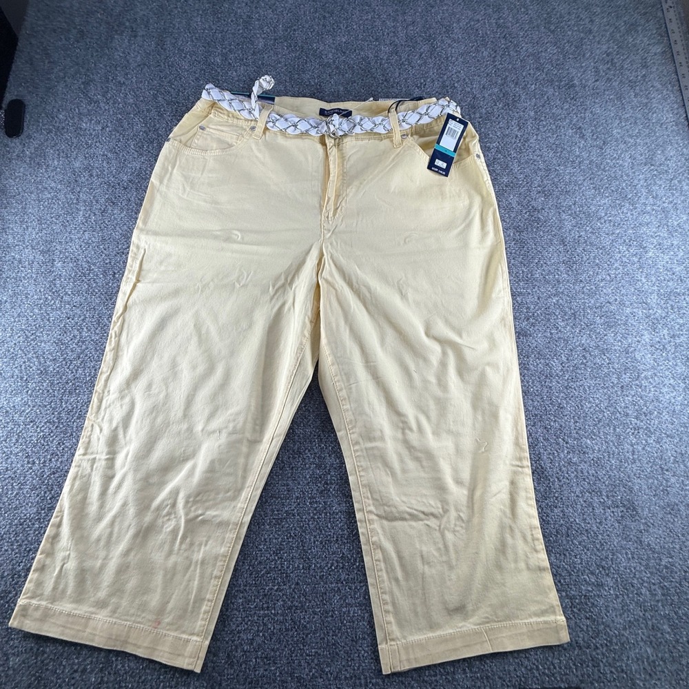 Bandolino Mandie Capri Pants Sweet Butter Yellow Braided Belt Size 16 NWT
